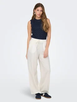 JDYSAY Corte loose Lino Pantalones de pernera ancha