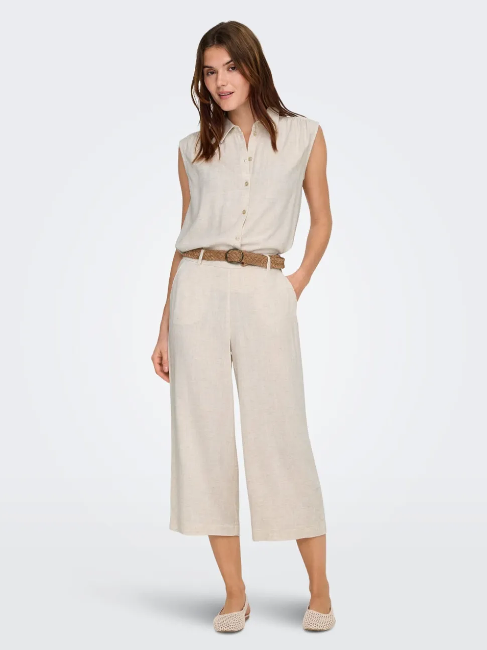 ONLSIESTA Corte cropped Lino Pantalones culote