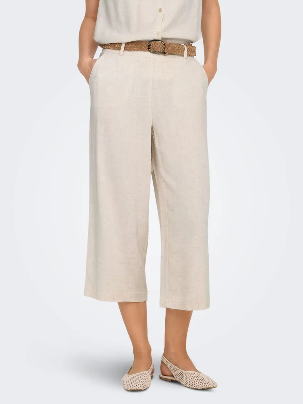 ONLSIESTA Corte cropped Lino Pantalones culote