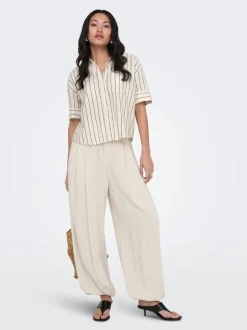 ONLSIESTA Corte wide leg Lino Pantalones de pernera ancha